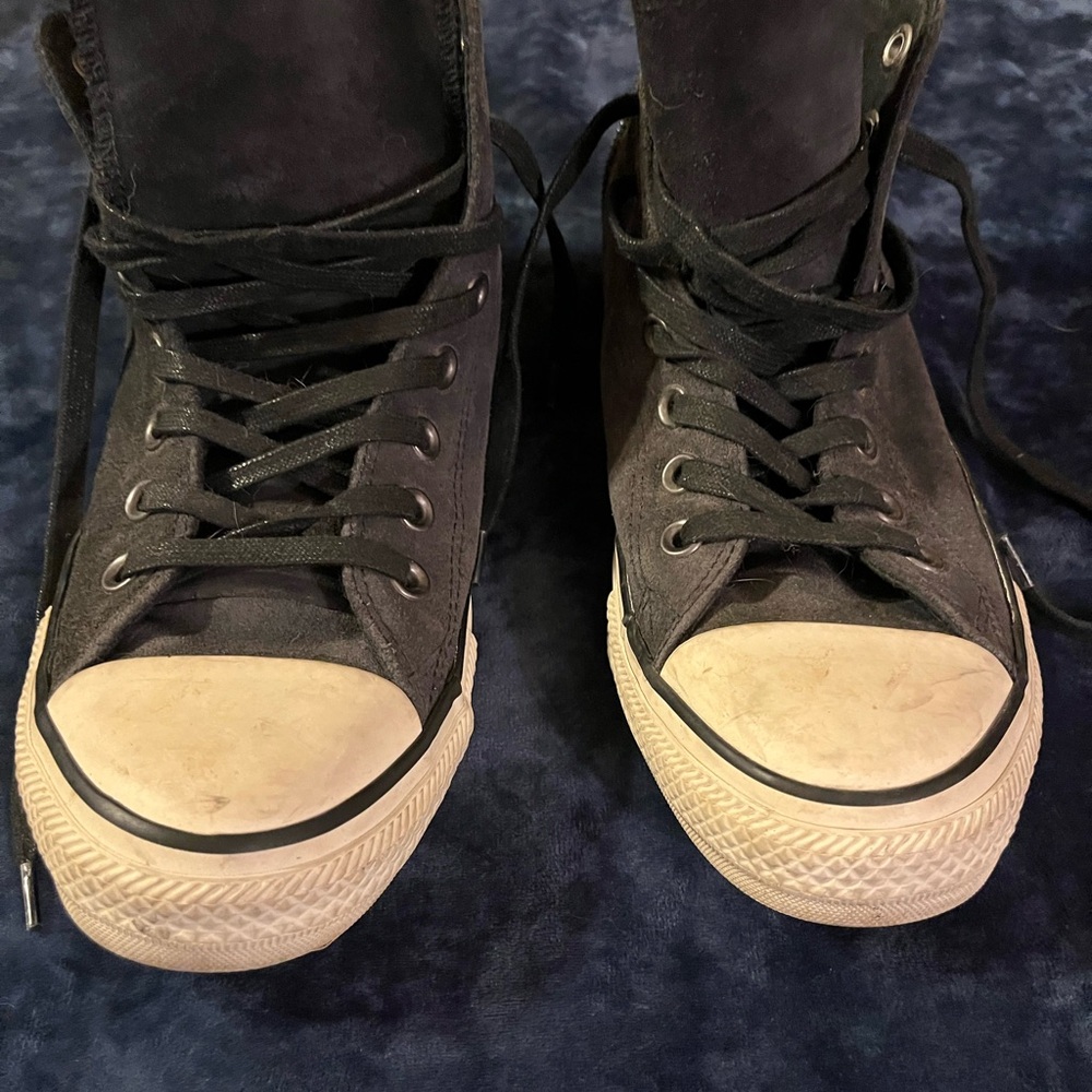 Suede Blue Converse High-Top Sneakers with Zippers